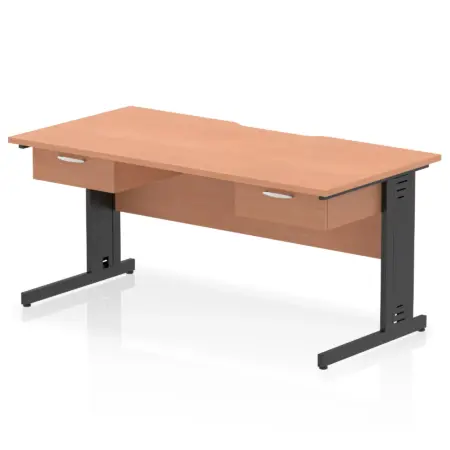 Impulse Scalloped Edge Cable Managed Straight Desk With Two One Drawer Fixed Pedestals