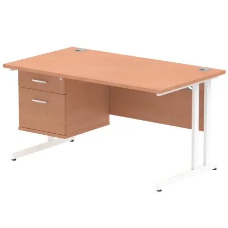 OE - Impulse 1400mm Cantilever Straight Desk With Single Fixed Pedestal
